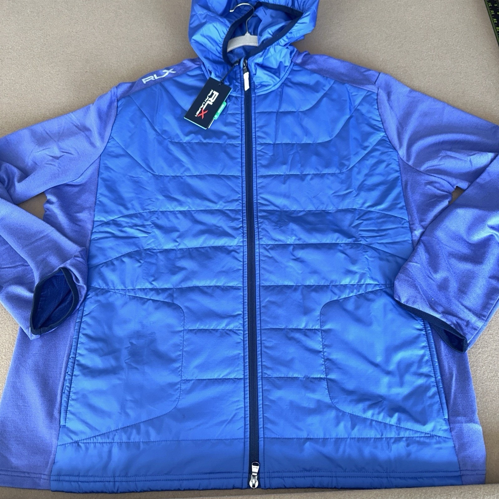 Rlx Ralph Lauren Men’s Hybrid Wool Full Zip Blue Jacket Mens 2xl Quilted
